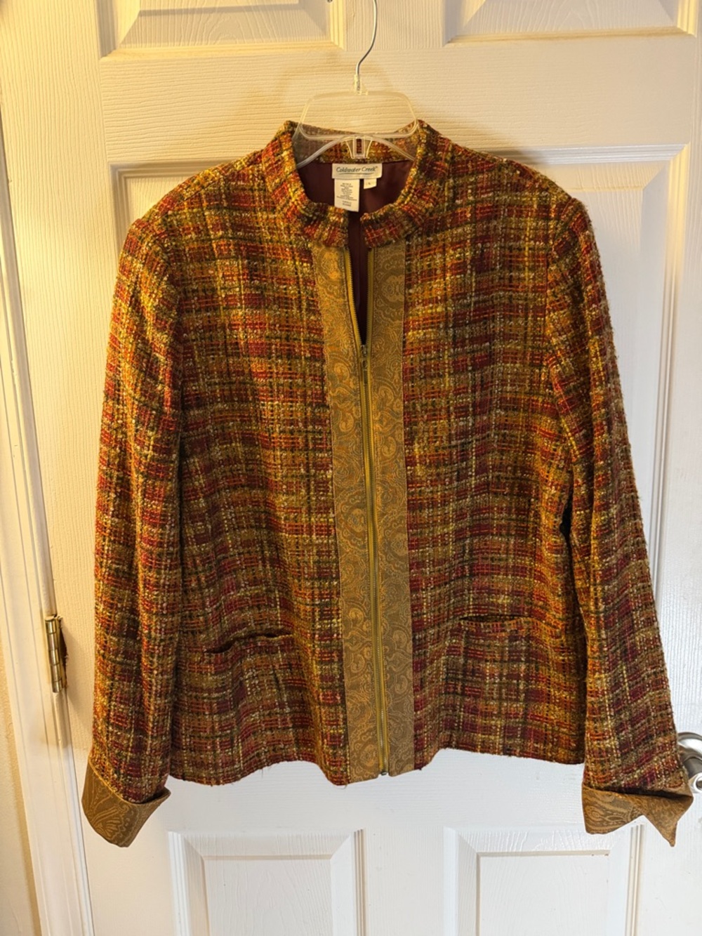 Coldwater Creek Multicolor Tweed Jacket with Paisley Trim